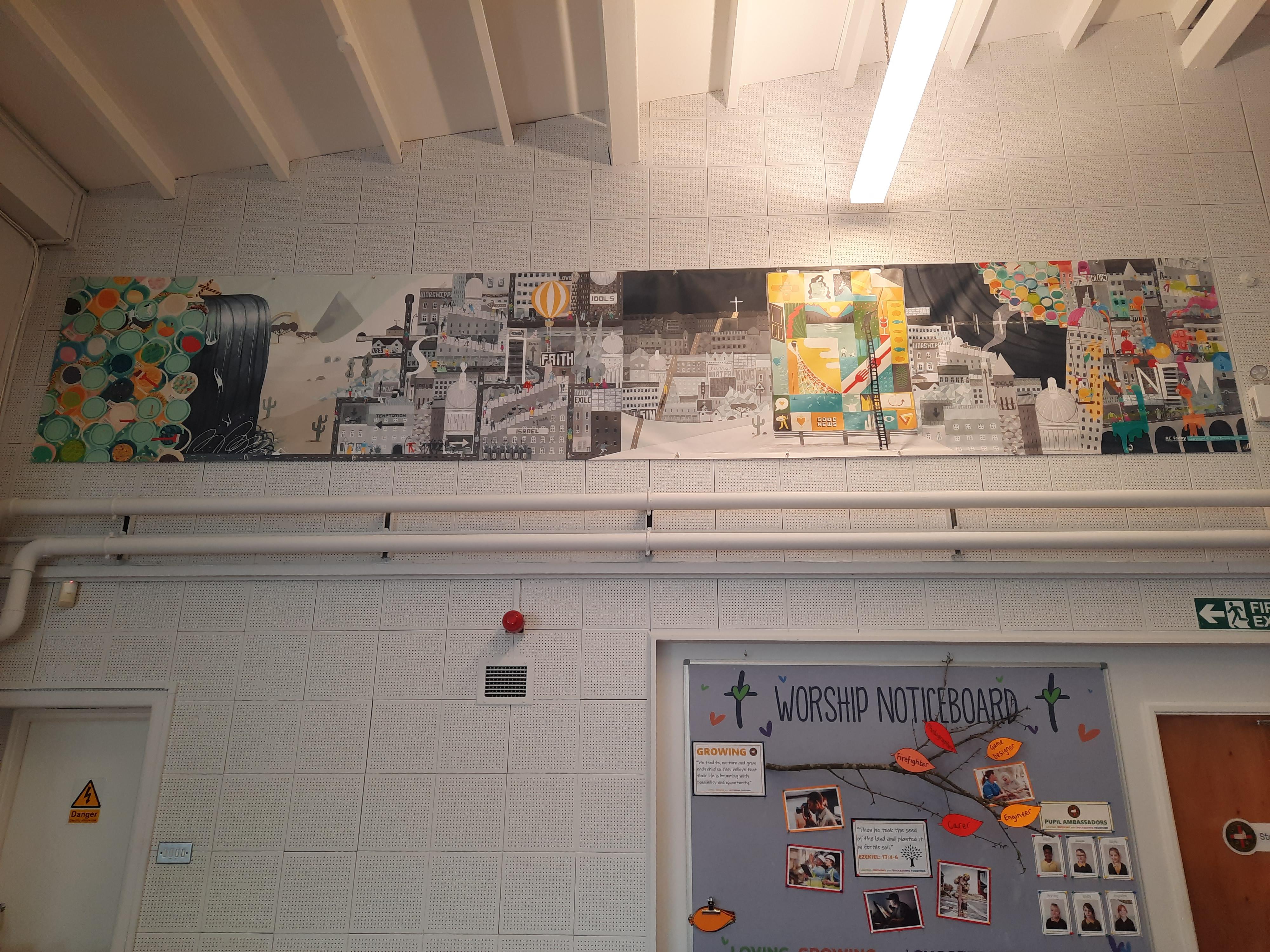 Worship is supported through the use of the Big Frieze and a Worship Display. 